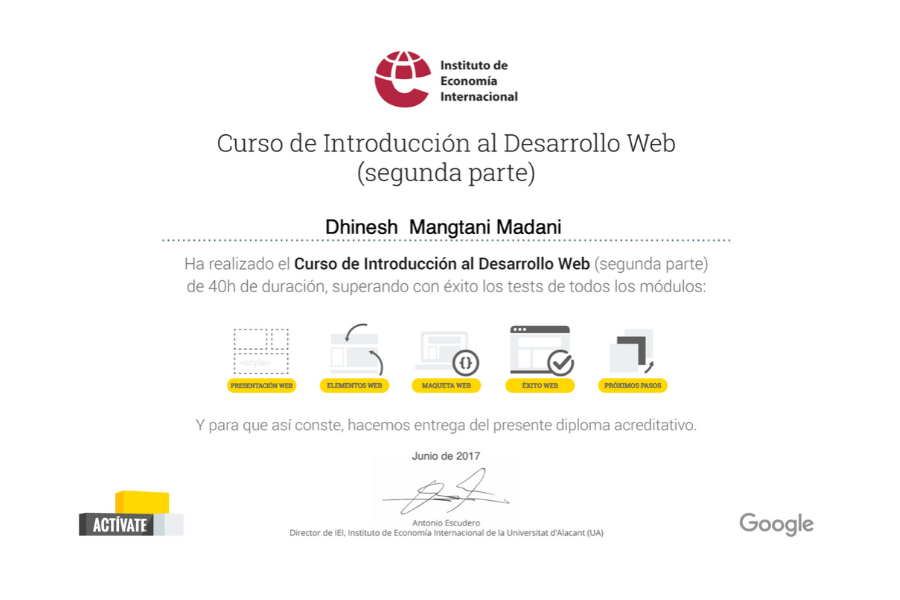 Certificado Introducción Web 1