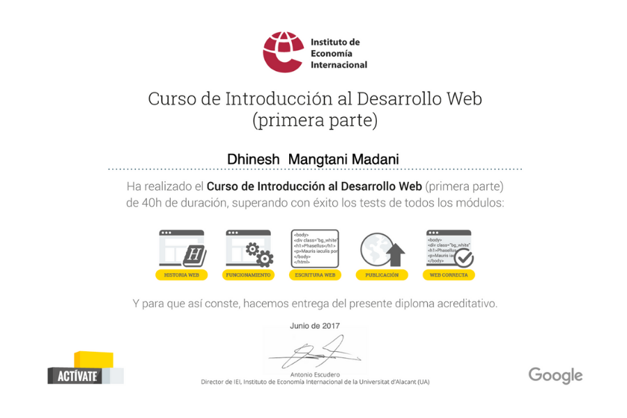 Certificado Introducción Web 2